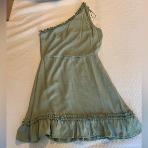 Sage green one shoulder mini dress
